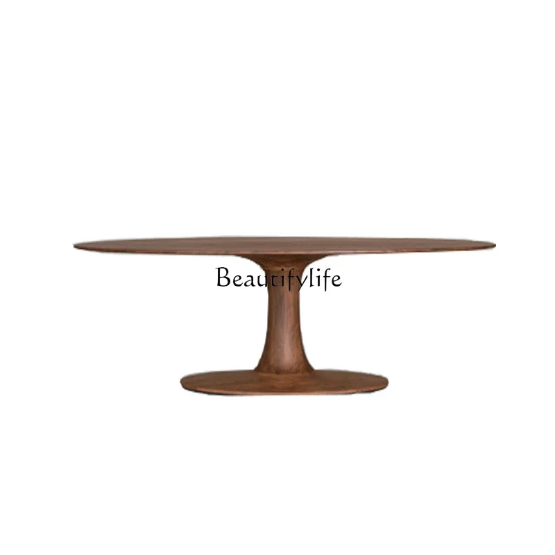 North America Black Walnut Wood Table Oval Log High-End New Chinese Long Dining Table Silent Style