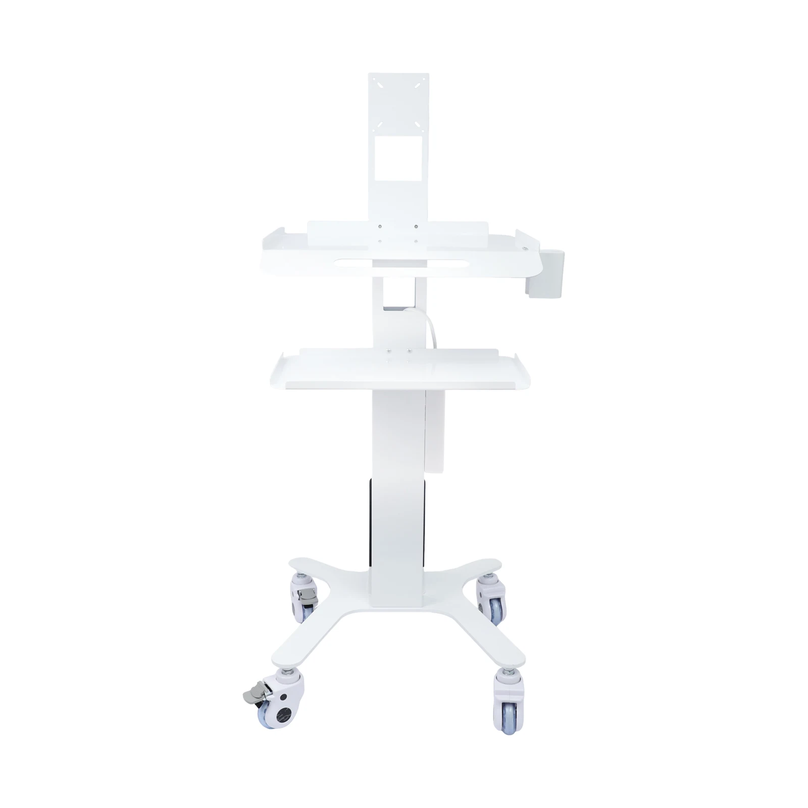 50×45.5×123cm 3-Tier Adjustable Rolling Computer Cart, Aluminum Alloy, White, 4 Wheels 2 Brakes, for Home, Office, Dental Clinic, Study, Workstation