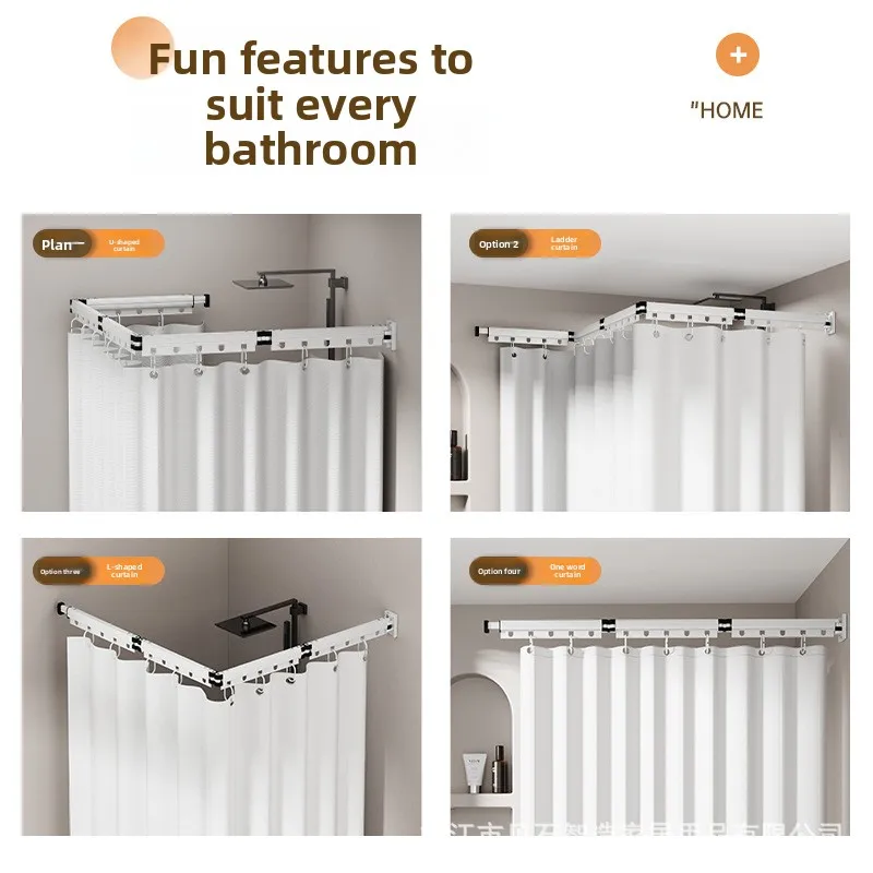 Sucker Foldable 4/5 Fold Shower Curtain Rod Set - Drill-Free Invisible Partition Waterproof Polyester Dry Wet Separation Curtain