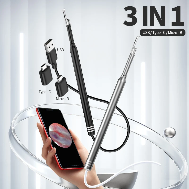 5.5mm USB HD Mini Camera Electronic Ear Spoon Endoscope 3 in 1 Ear Wax Remover Tool Health Care For Android TYPC-C PC