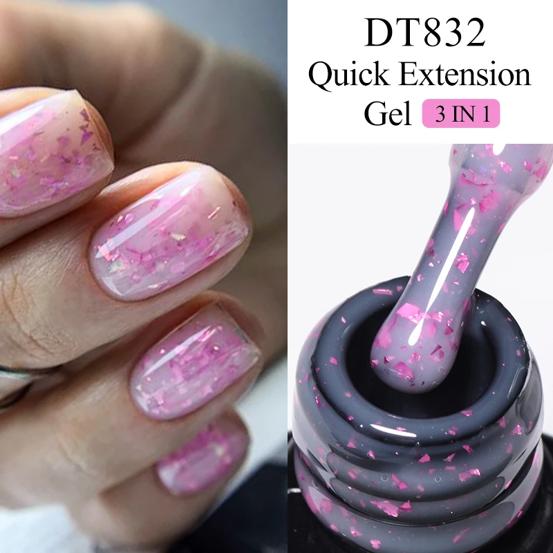 CONHEÇA ACROSS-Pink Glitter Extension Nail Gel Polish, Efeito Folhas de Ouro, Soak Off, Gel UV, Nail Art de Longa Duração, 7ml