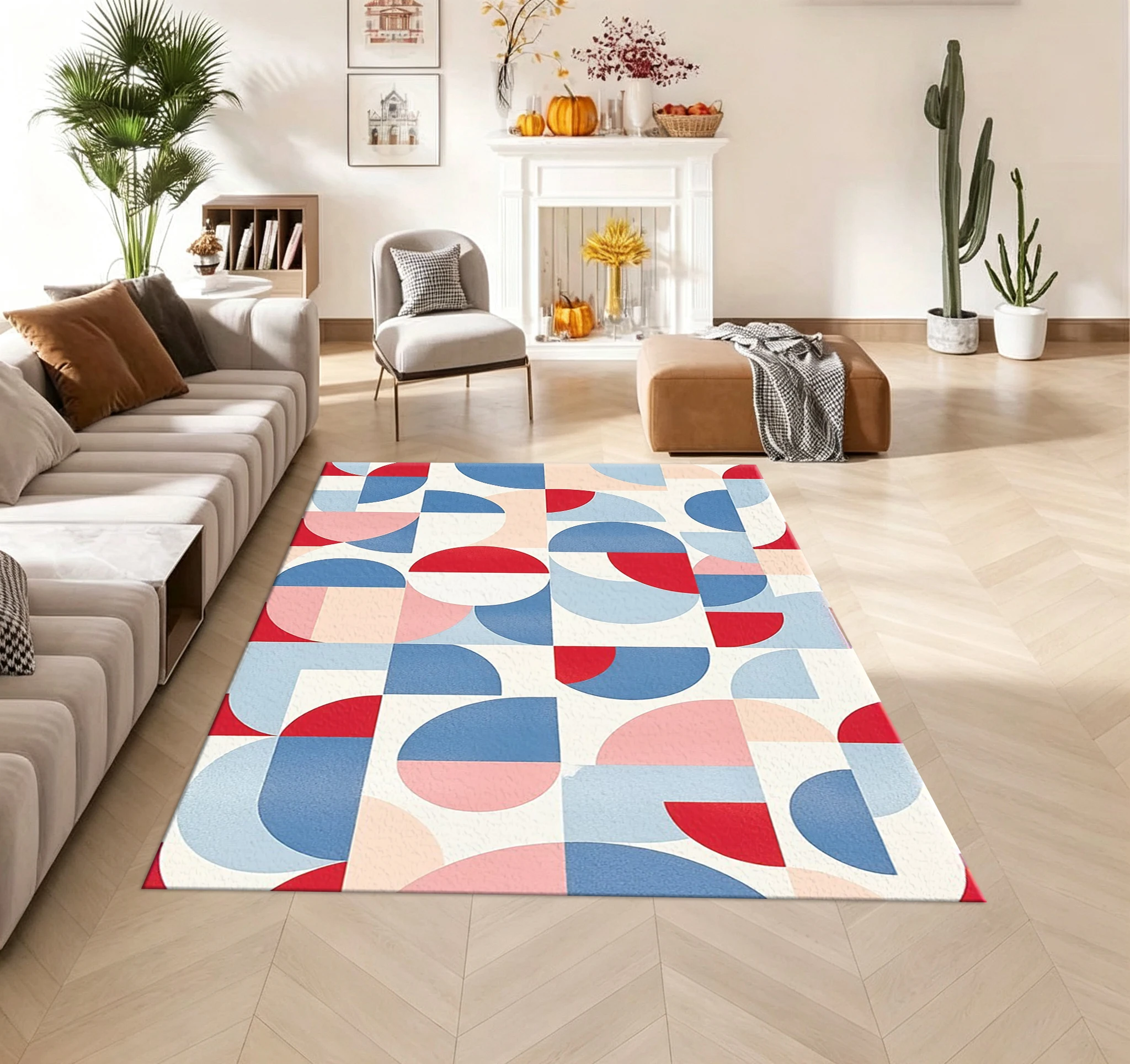 Printed Rug Abstract - Tappeto Geometrico Circolare in Stile Moderno