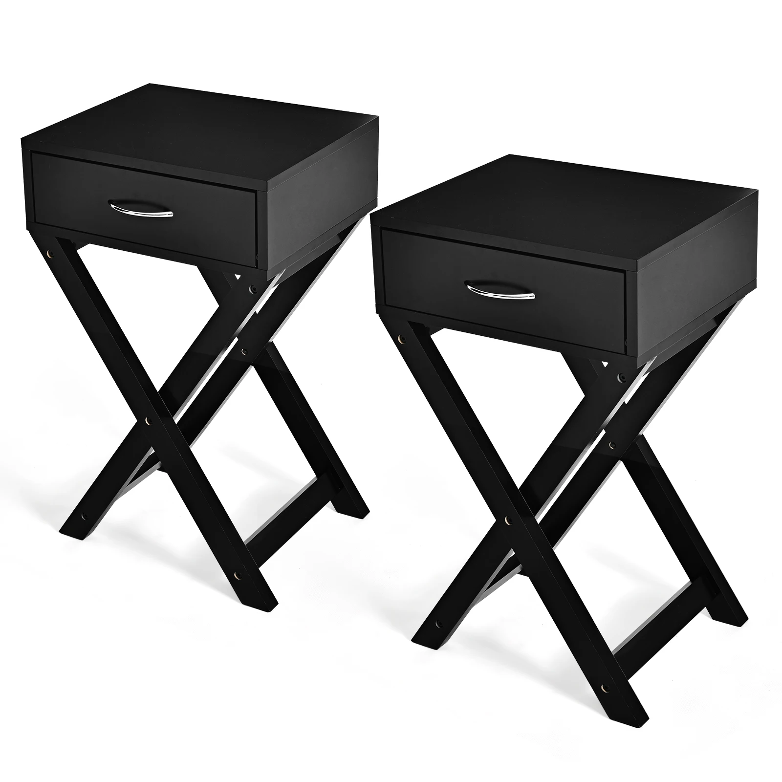 

2PCS Nightstand X-Shape Drawer Accent Side End Table Modern Home Furniture Black