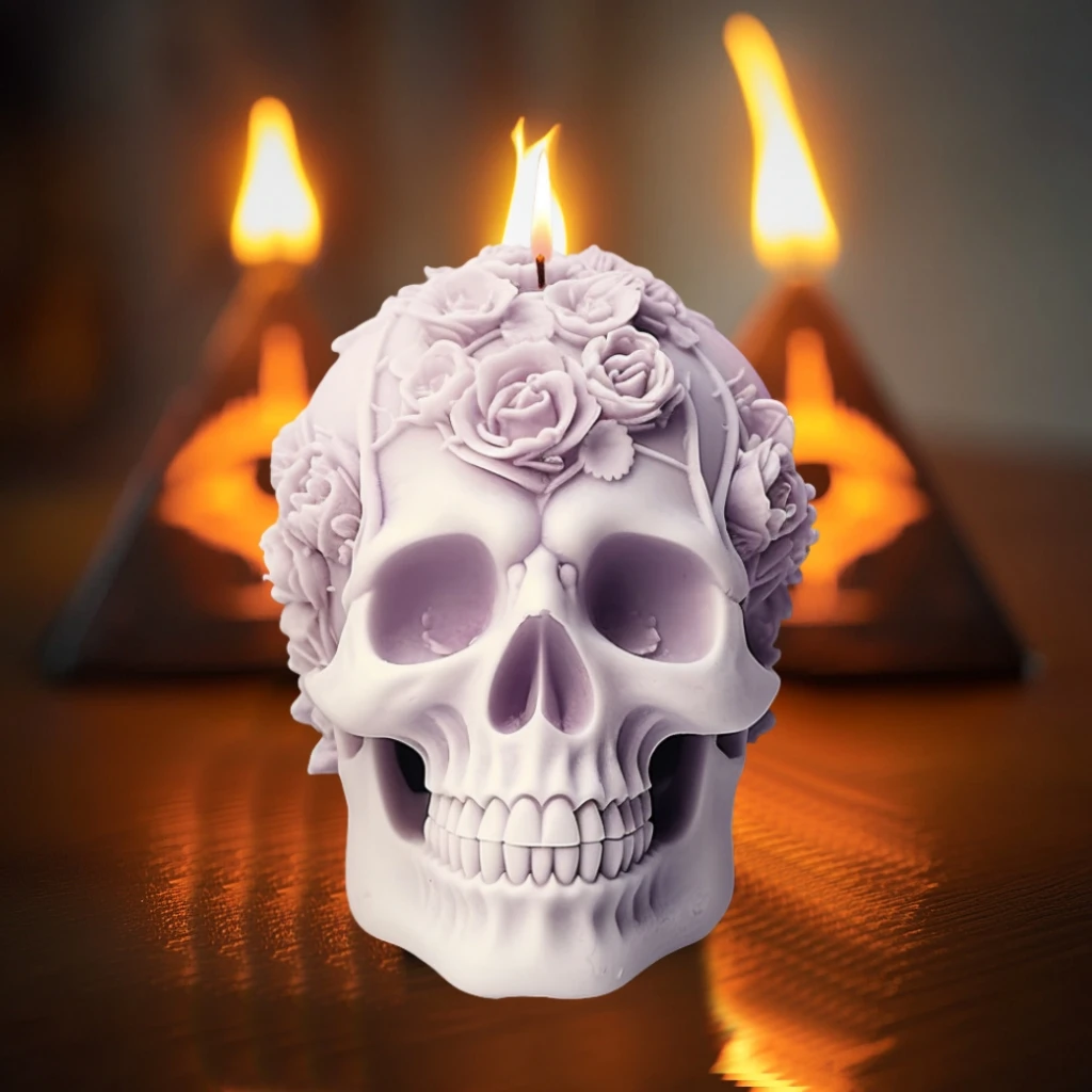 Blume Schädel Schädel Kerze Silikon Form Halloween Dekoration Schädel Rose Beton Harz Gips Form Halloween Geschenk
