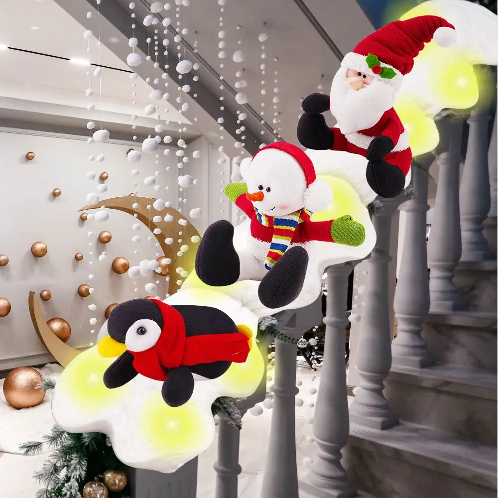 3pcs LED Plush Plush Decoration Set Seasonal Festive Theme Stair Railing Decoration Snowboarder Design Indoor Use