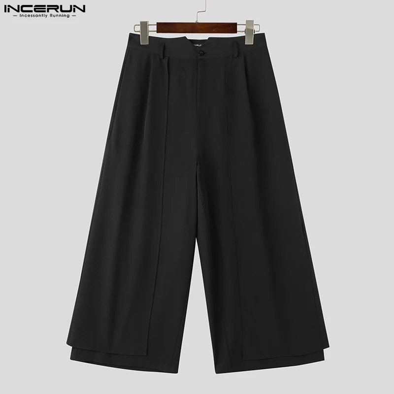 2023 Men Wide Leg Pants Solid Color Button Oversize Korean Style Trousers Men Loose Joggers Streetwear Casual Long Pants INCERUN