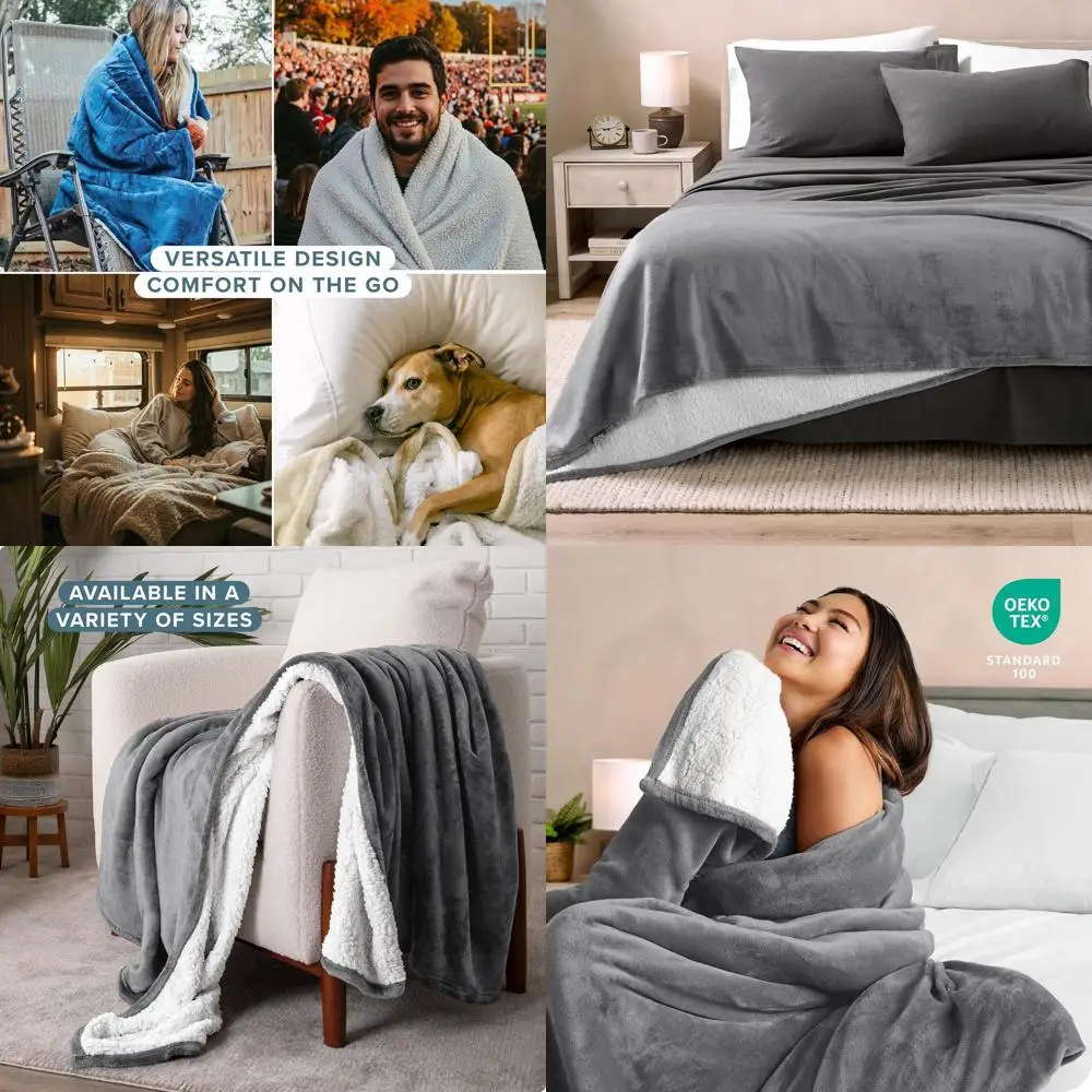 

Плед King Size двусторонний из шерпы - теплый, легкий, для кровати, дивана и кушетки - серый