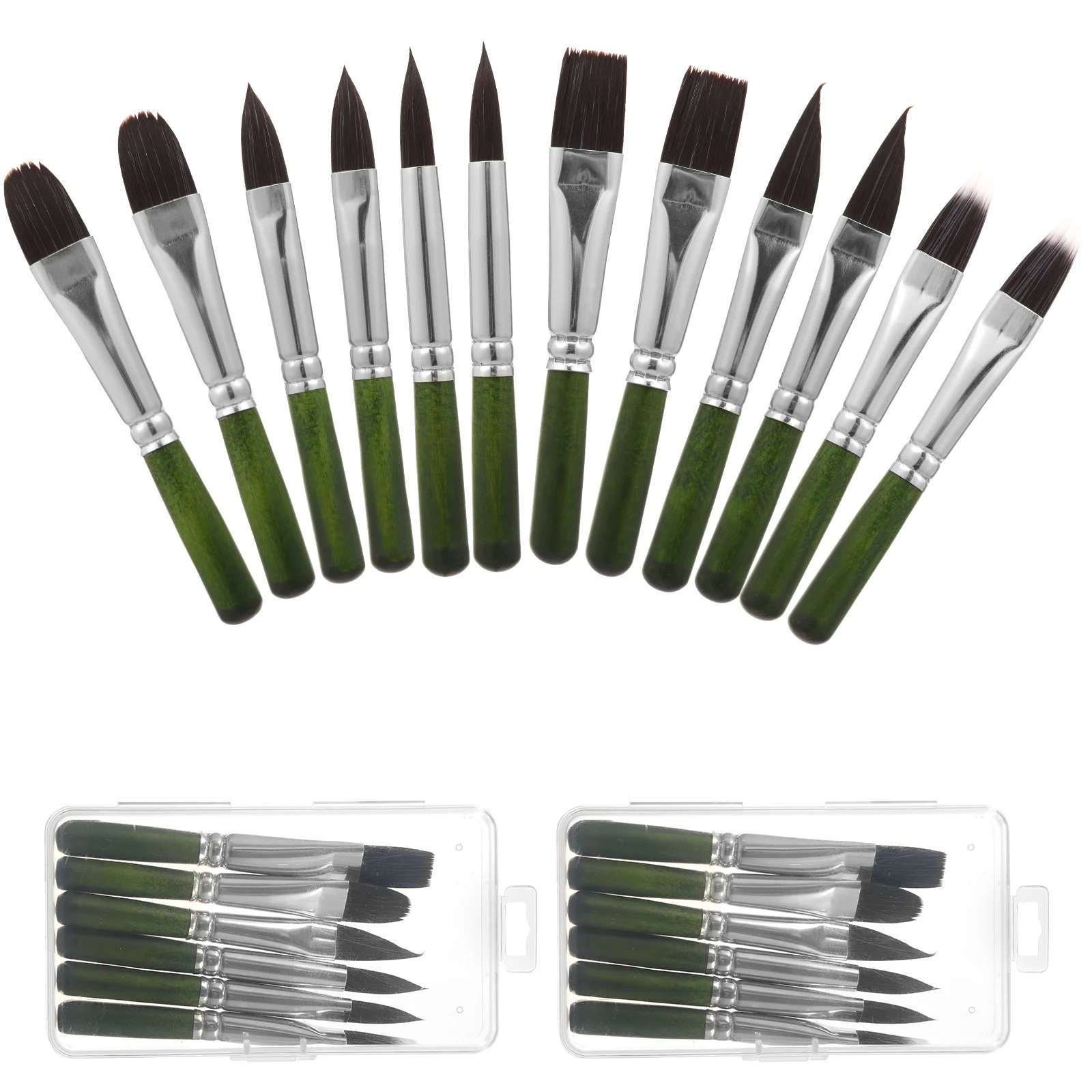 12Pcs Short Handle Watercolor Brush Set with Ergonomic Grip for Travel Short Handle Watercolor Brush Portable Watercolor Brush