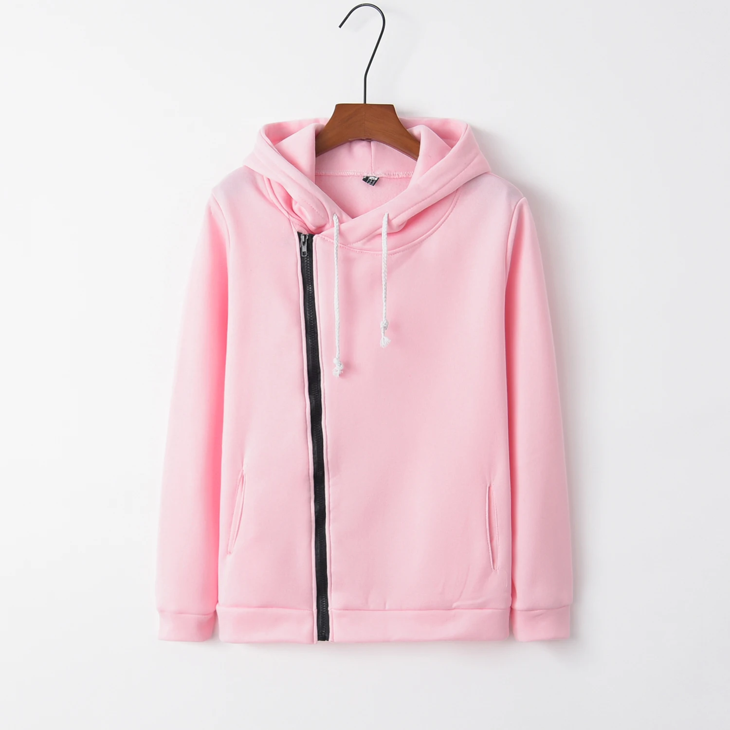 Hot Selling Autumn Fashion Long Sleeved Lapel Pocket Diagonal Zipper Hoodie Jacket