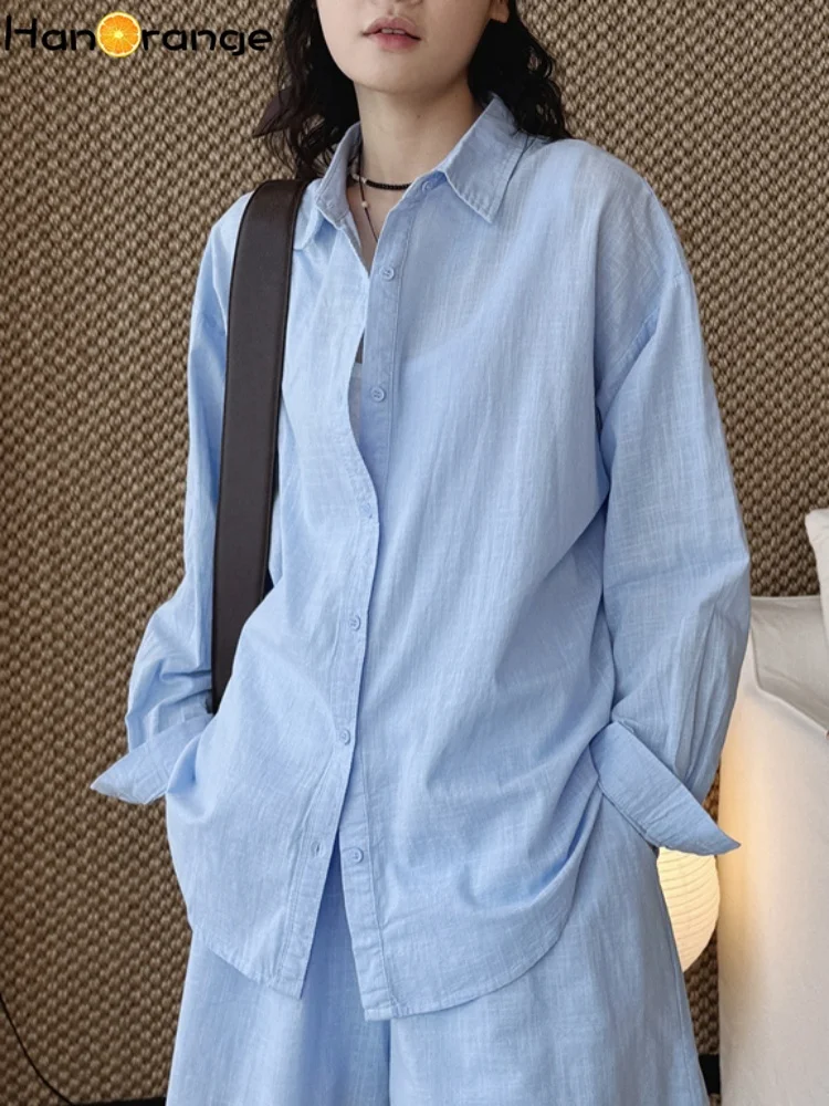 

Льняная хлопковая рубашка HanOrange 2026 Summer Lazy Dopamine для женщин, свободный крой, уникальный дизайн, цвета: белый/голубой/розовый/бежевый/зеленый