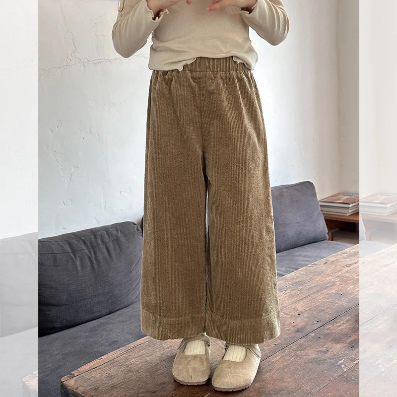 Children Clothes Corduroy Pants New Fashionable Boys and Girls Korean Style Solid Color Fashionable Kid Warm Straight Pants