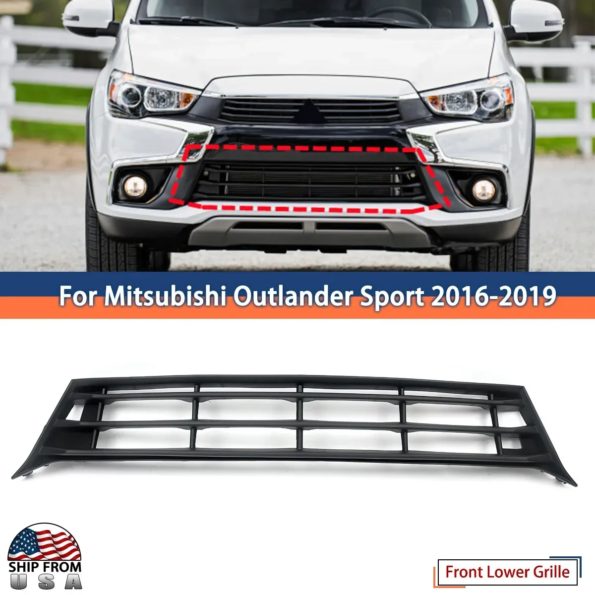 

For Outlander Sport ASX RVR 2016-19 Front Bumper Center Lower Grille Grill