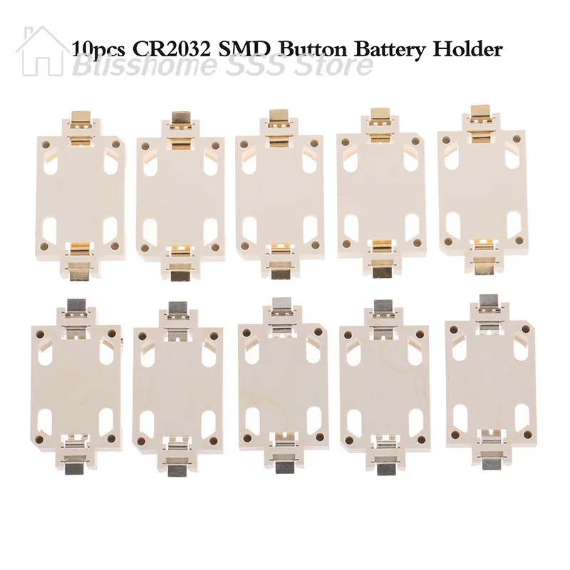 【S】10Pcs White Housing Gold-Plated Tin-Plated Button Battery Holder For CR2032 Cr2025 Bs-6 SMD Button Battery Holder