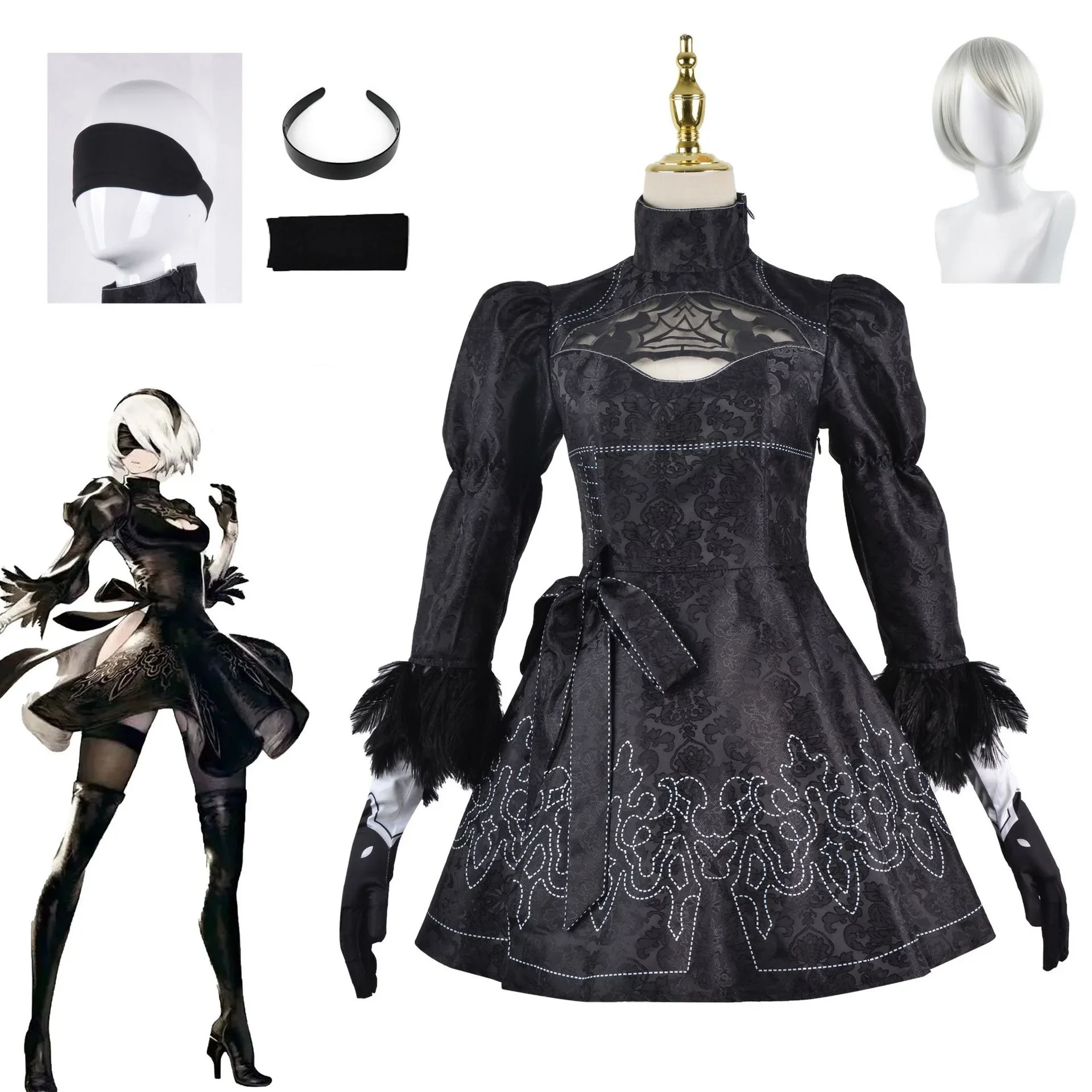 Anime Game NieR Automata YoRHa No.2 Type B Cosplay Costume Wig Aldult Woman Sexy Dress Accessory Suit Halloween Party Uniform