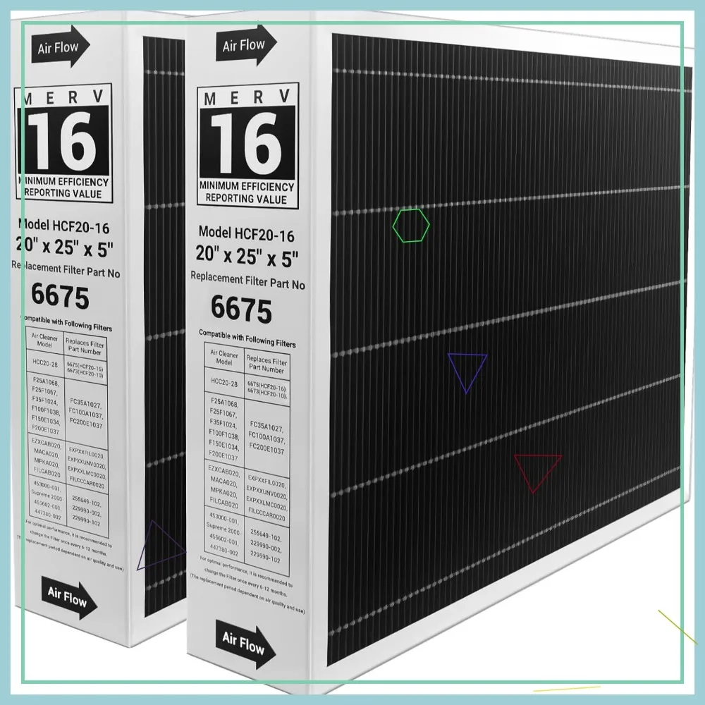 

Efficient MERV 16 Furnace Filter, 20x25x5, 2 Pack for HVAC Systems