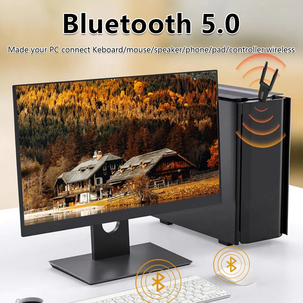 OPTFOCUS 1300mbps USB3.0 Network Card Bluetooth 5.0 Wifi Adapter 2 in 1 2.4G/5GHz Dual Band Dongle Usb Audio Receiver For PC