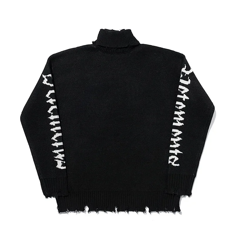 2022 Autumn/winter New Vtm Irregular Destruction Double Sleeve Venetian Texture Letter Logo Men Women Polo/turtle Neck Sweater