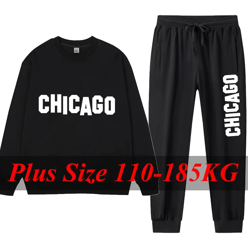 

Men's Autumn Winter Pullover Sweater Pants Two-piece Set Plus Size Fashionable Casual Sports Tracksuit Male Clothing 110-185KG