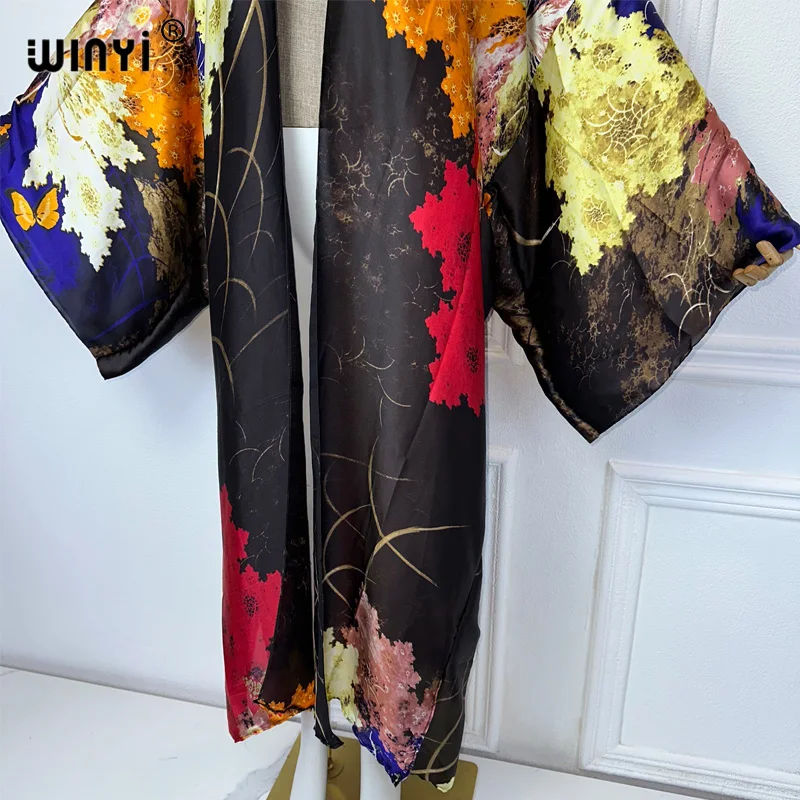 WINYI Kimono Summer Bohemia Print Long Sleeve Cardigan Female Blouse abaya cover up beach women boho maxi dress party kaftan