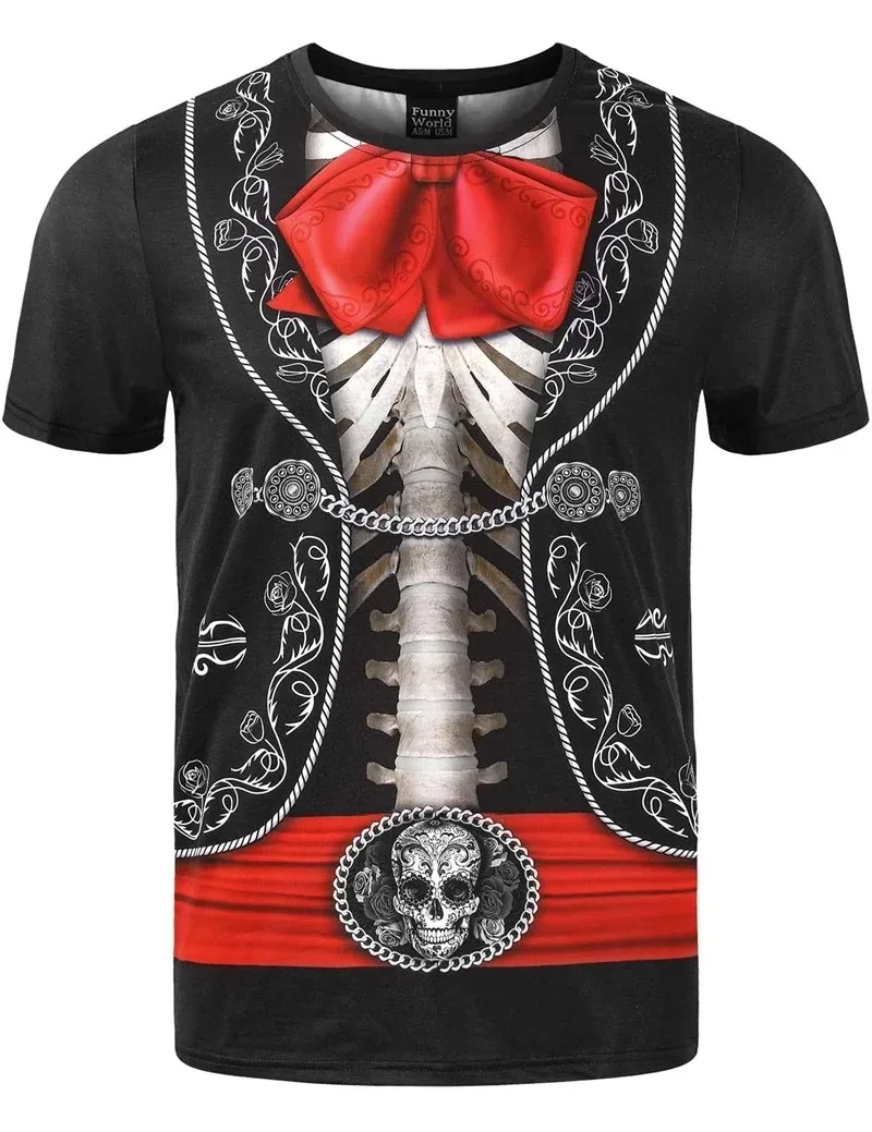 Men's Mariachi Graphic T-Shirt 3D Print Fake Suit Short Sleeve Tee Tops Casual Oversized T Shirt Mexican Costume Streetwear