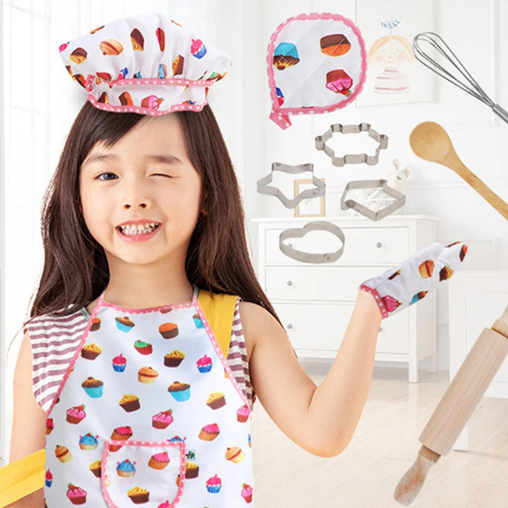 

Kids Baking Chef Costume Kitchen Supplies Set Chefs Hat and Apron Cosplay Little Girls