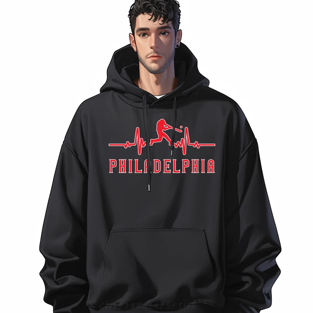 Philadelphia Baseball Heartbeat Vintage Philly Graphic Tees Hoodie Man Oversized Lovers Day Pullover