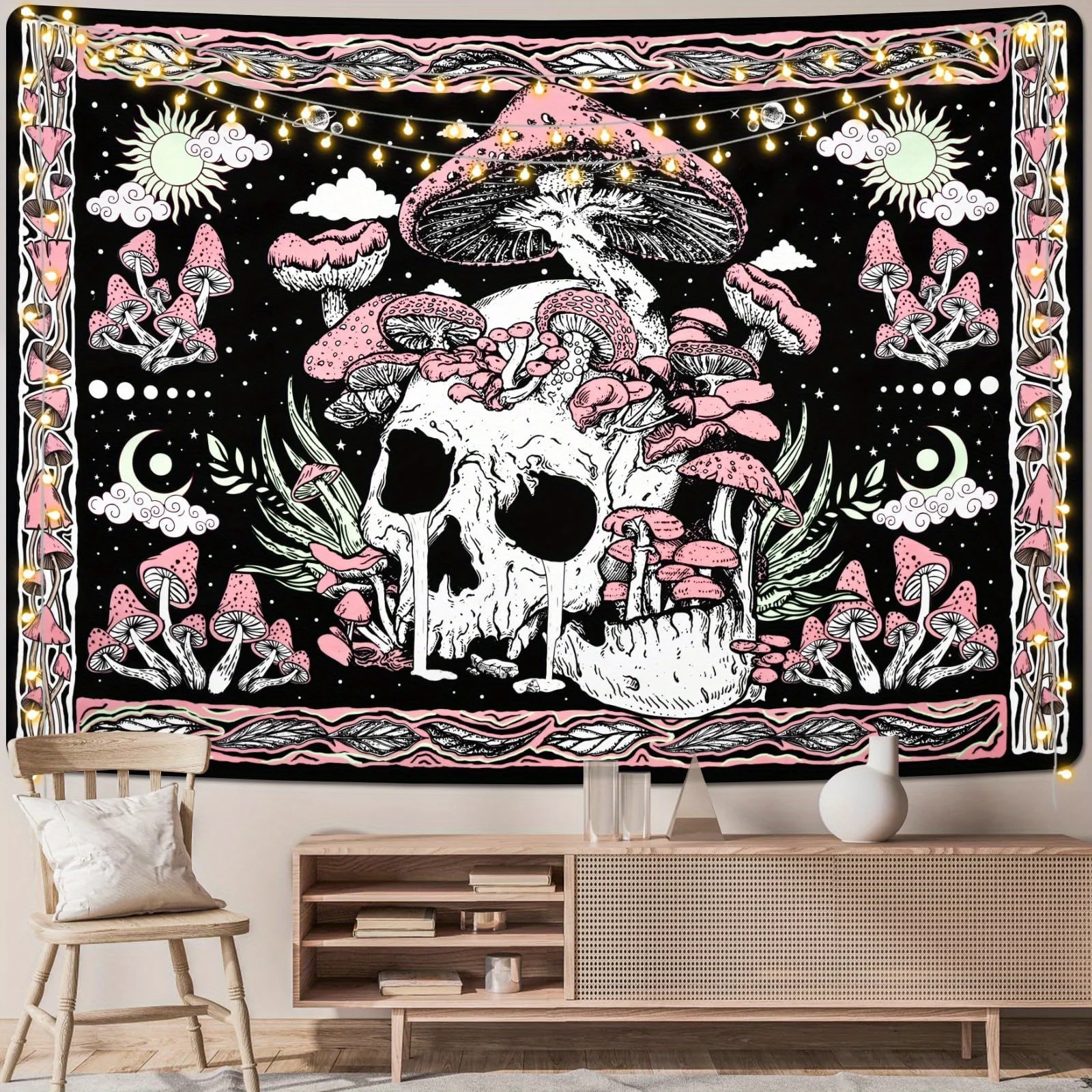 VIKAMA American Vintage Skull Mushroom Tapisserie Kunst Böhmischer Stil Schlafzimmer Dekor Studio Room Decor Home Decor