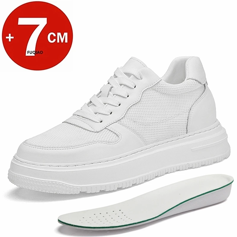 

Men Leather+Mesh Breathable Heightening Elevator Shoes Summer Height Increase Thick Sole Sports Man Height Insole 7CM Men Shoes