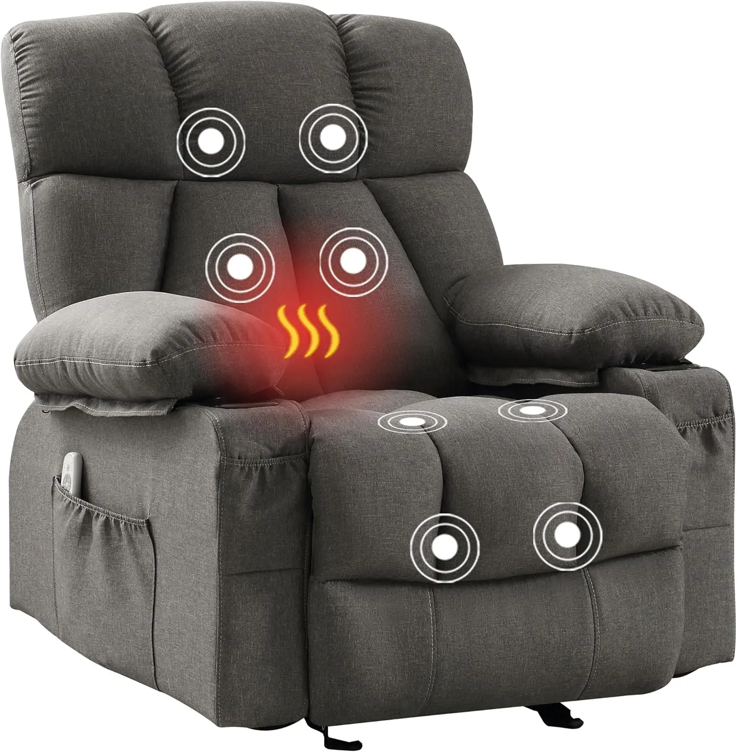 Ergonomic Rocking Lounge Chair for Living Room Comfy Overstuffed Recliner with 4 Side Pockets,2 Cup Holders, USB Charge Port