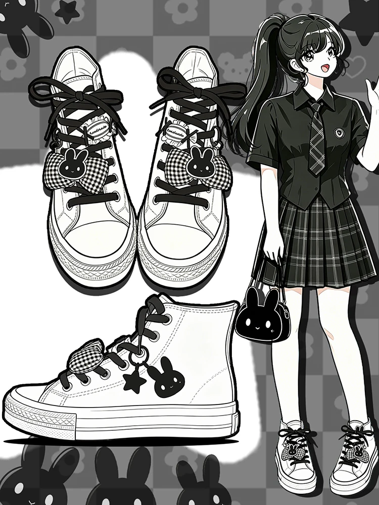 Amy and Michael Sweet Lolita Flache High-Top-Canvas-Sneaker für Damen, Niedliche Schleife, Schnürschuhe, Freizeitschuhe für Mädchen, Alltagsschuhe – Detail 3