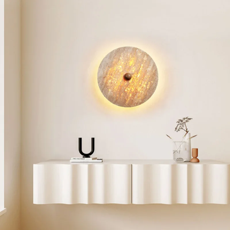 Wabi Sabi Style Wall Lamps Yellow Cave Stone Corridor Circular Japanese Zen Style Homestay Bedroom Foyer Living Room LED Sconces