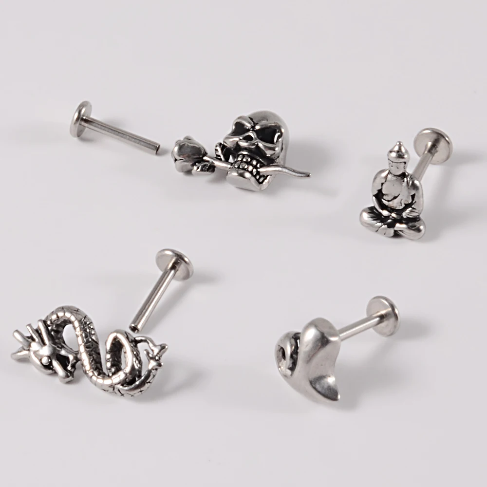 1PC Punk Gothic Labret Surgical Steel Ear Lip Studs Tragus Helix Cartilage Lobe Earrings Women Man Body Piercing Jewelry