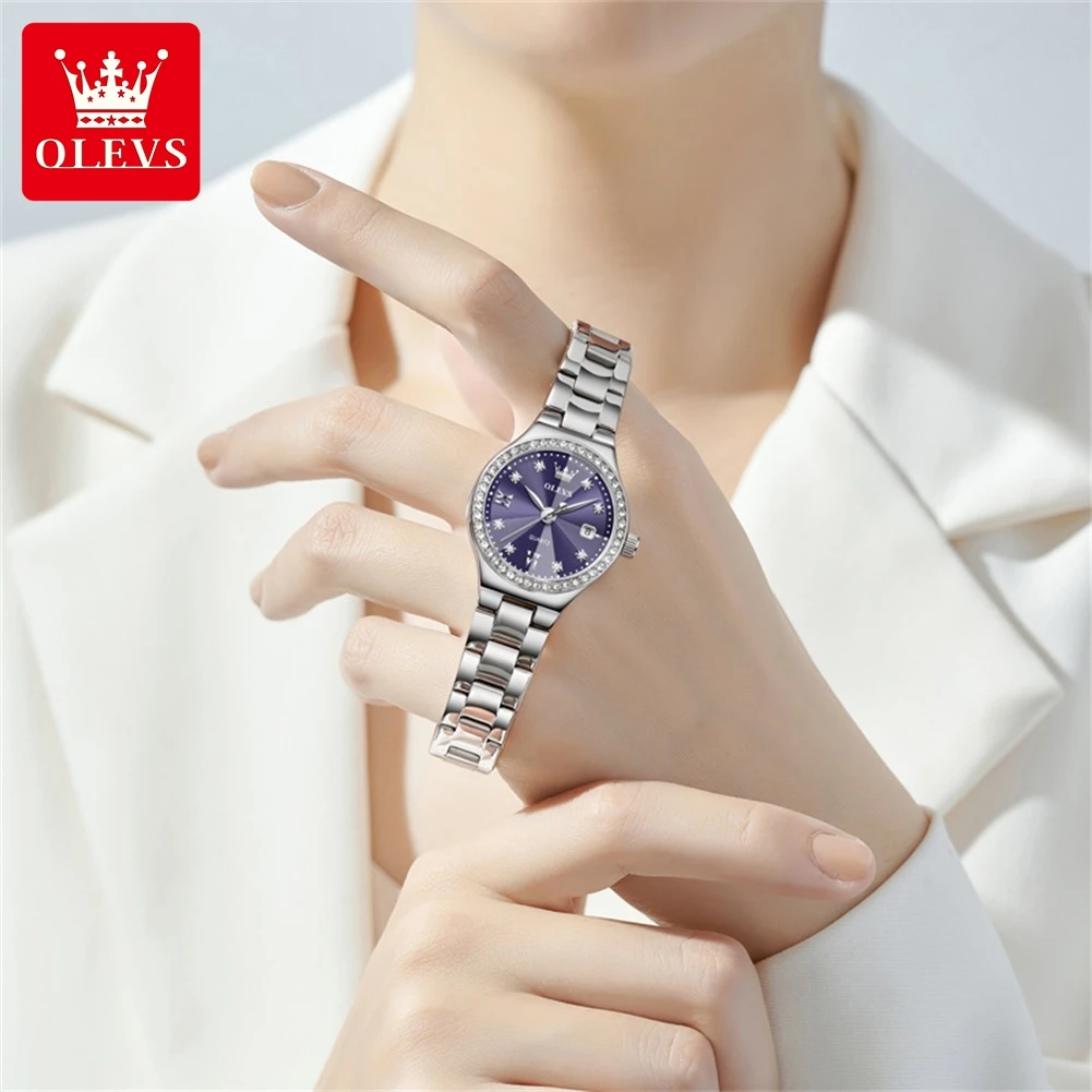 OLEVS 3738 Brand original authentic watch for woman Gift Box British women's watch with steel band and diamonds