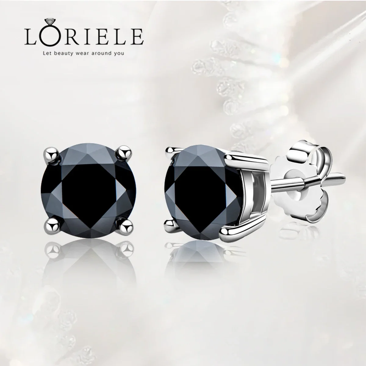 LORIELE Black Moissanite Stud Earrings for Men Women D Color 6.5mm Solitaire Diamond Earrings Solid 925 Sterling Silver Jewelry