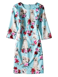 Fashion Animal Print Women Sheath Dress Half Sleeve Round Neck Dresses 09K630