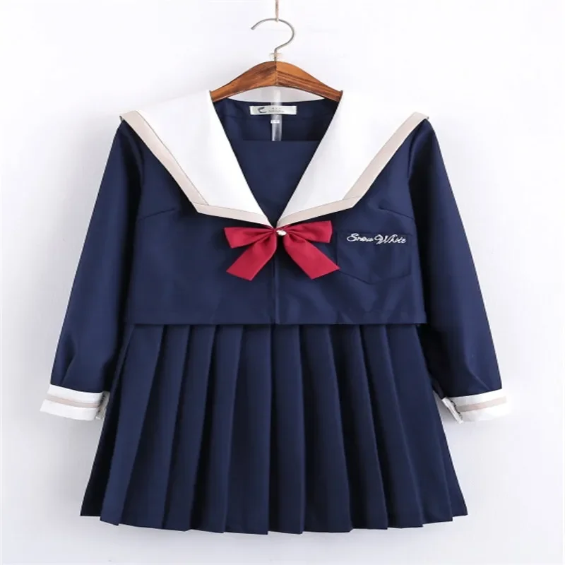 Traje de marinero para mujer, uniforme japonés Jk, chaqueta de estudiante, falda larga y corta de estilo coreano, manga bonita azul marino, estilo universitario, escuela