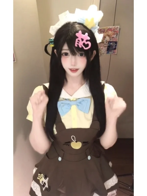 صيف جديد فتاة حلوة الزي دمية طوق عقدة أعلى الدب طباعة وزرة منتفخ تنورة قطعتين مجموعة ort Sve ort... #1