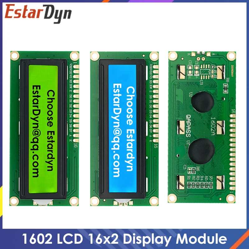 Moduł LCD1602 1602 z niebieskim / żółto-zielonym ekranem, wyświetlacz LCD 16x2 znaków, interfejs PCF8574T PCF8574 IIC I2C, 5V