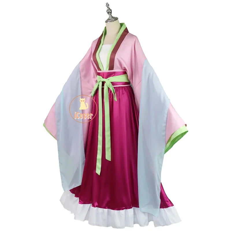 iCoser Maomao Cosplay Kostium Peruka Anime The Apothecary Diaries Różowa Sukienka Naszyjnik Kolczyki Spinka do Włosów Halloween Party dla Kobiet