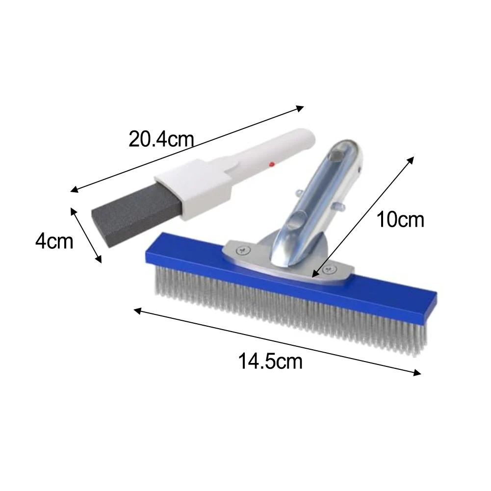 Stainless Steel Pool Brush with Natural Pumice Stone for Manual Cleaning of Pool Walls Steps and Waterline Areas