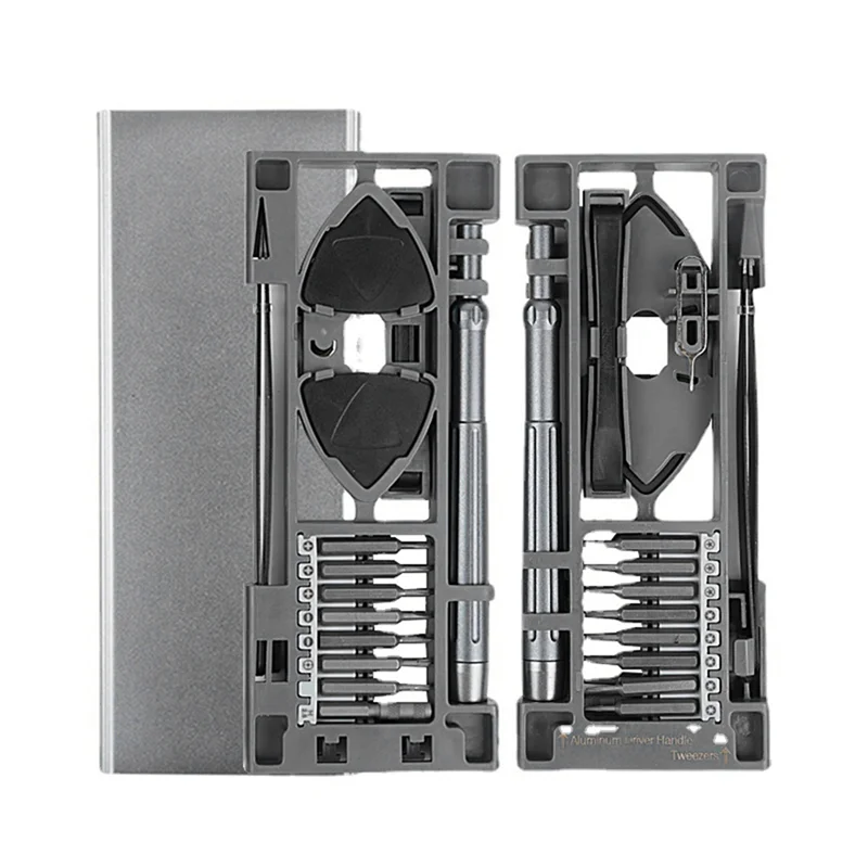 

24-In-1 Precision Screwdriver Set Mobile Phone Repair S2 Disassembly Tool Aluminum Alloy Multifunctional Silver Combination Set