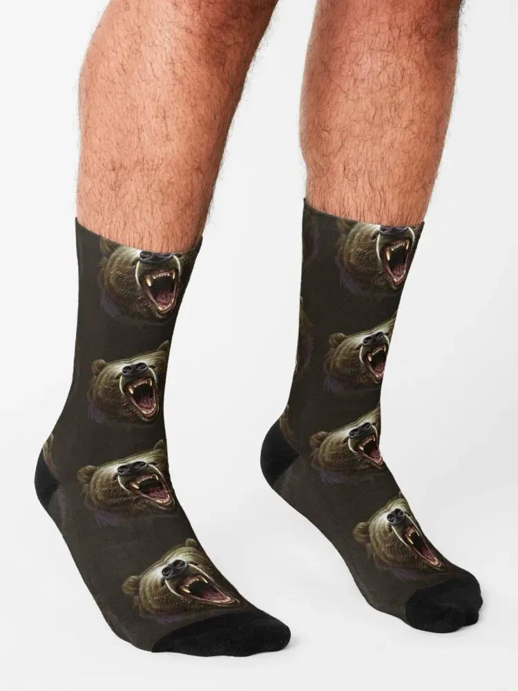 Fererce Grizzly Heating Socks para homens e mulheres, meias de futebol antiderrapantes para crianças, hiphop, futebol