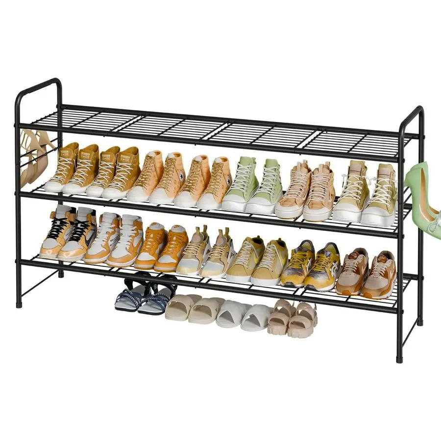 

Многоярусная полка для обуви в шкаф, 46,5 дюймов, удлиненная, для хранения обуви на полках, сверхпрочная металлическая, легкая сборка, черная