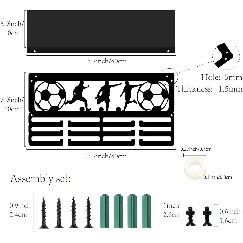 Football Medal Display Hanger Trophy Shelf with 24 Hooks Metal Medal Trophy Display Rack Frame Trophy Holder Wall making kit