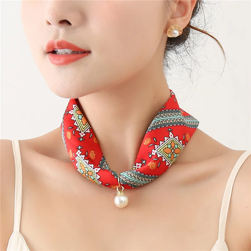 

Lace Fashion Silk scarf necklace Imitation Silk Scarf for Woman Bandana Women's Satin Hair Scarf New Wrap Apparel Solid Color