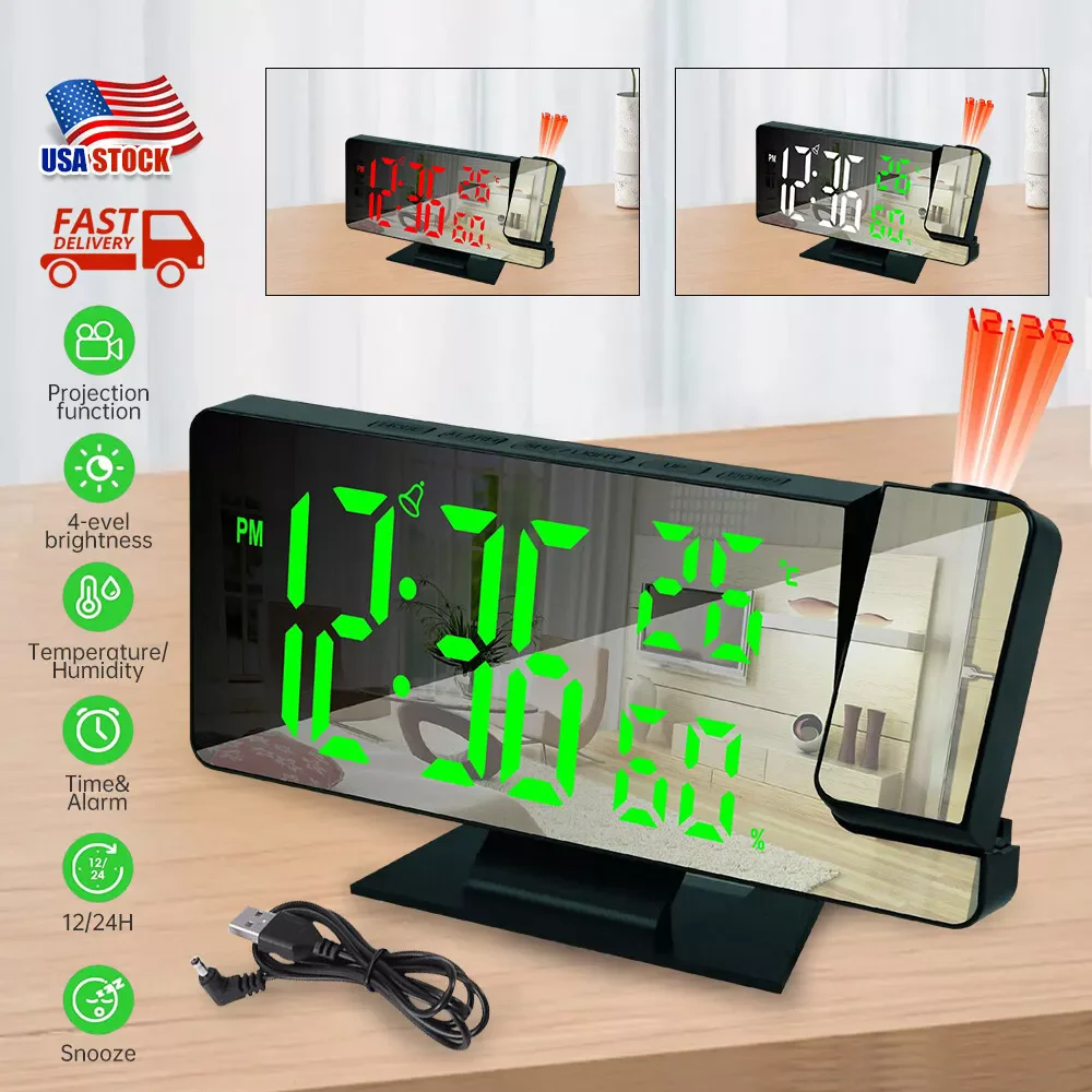 

180 ° projection alarm clock/hygrometer, multifunctional LED display, snooze smart electronic clock