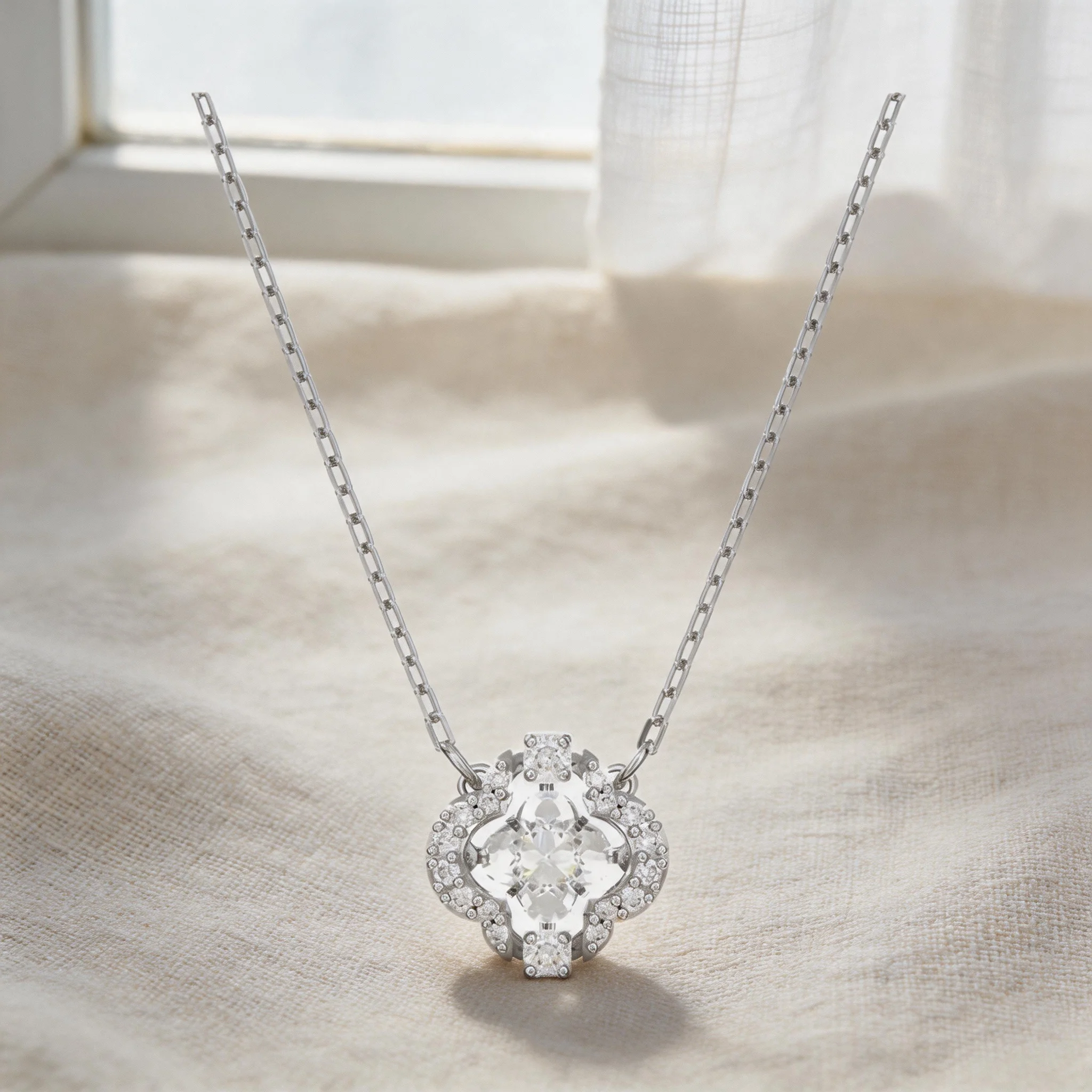 Multi-Style Floral Animal Geometric Necklaces, Sunburst Flower Four-Leaf Clover Color Contrast Double Ring Layering Neck Jewelry for Girlfriend Kids view 4