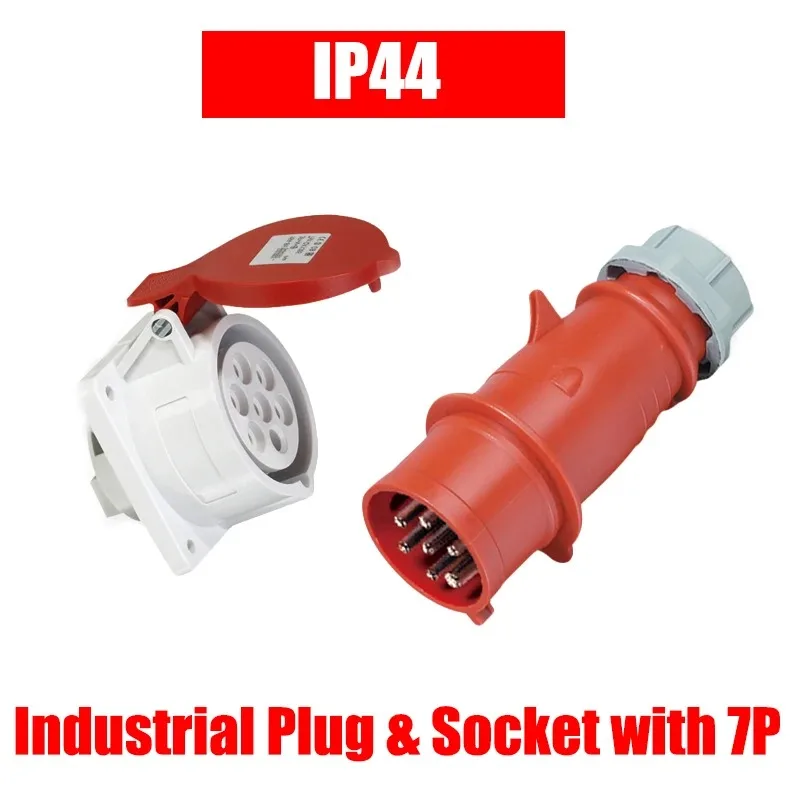 

IP44 CEE 7P 16A 32A Three-phase Industrial Aviation Plug Socket Waterproof and Dustproof 7 hole Oil Engine Interface Socket 400