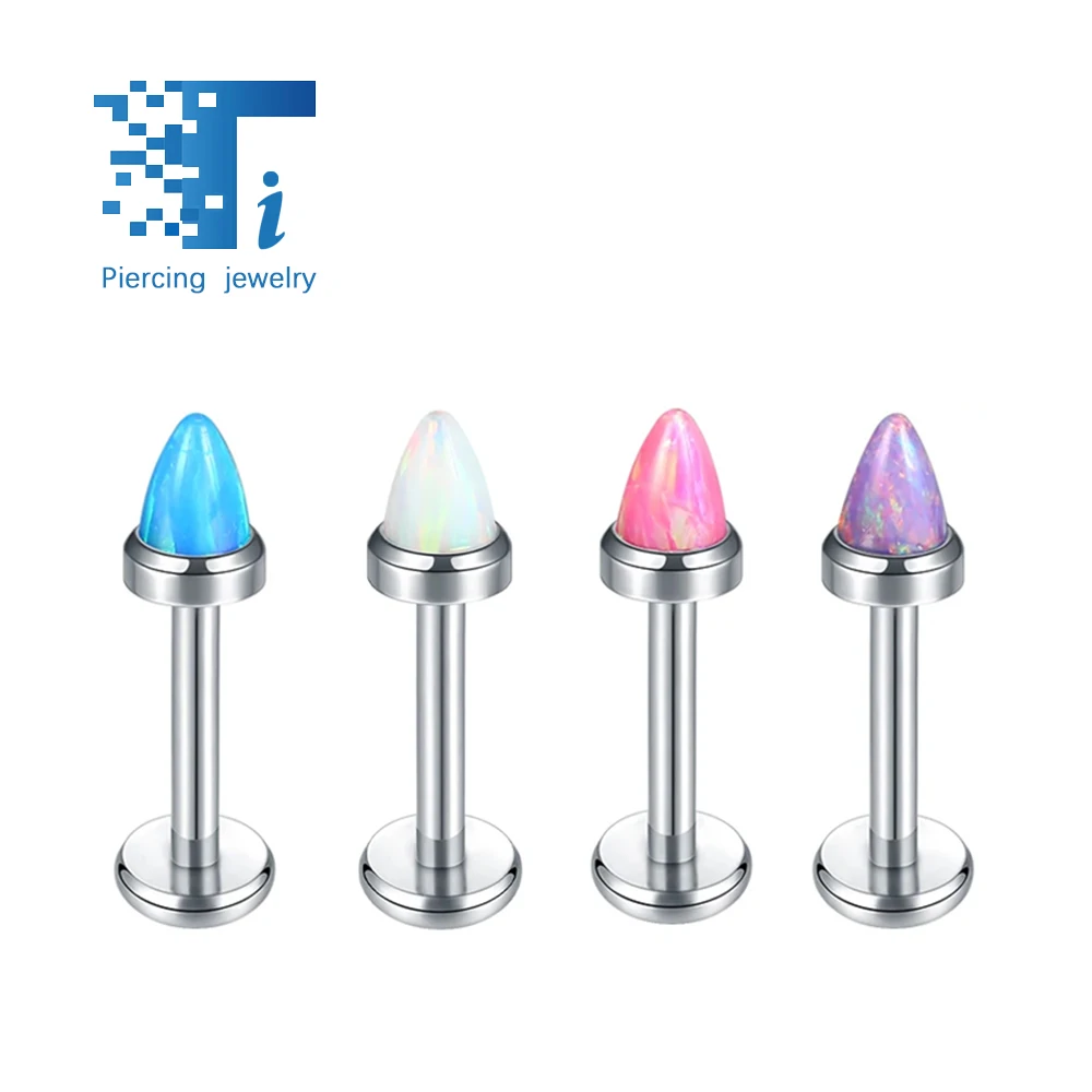 F136 Titanium Lip Studs Opal Pointed Taper 16G18G Inner Spiral Punk Style Earrings Body Piercing Jewelry