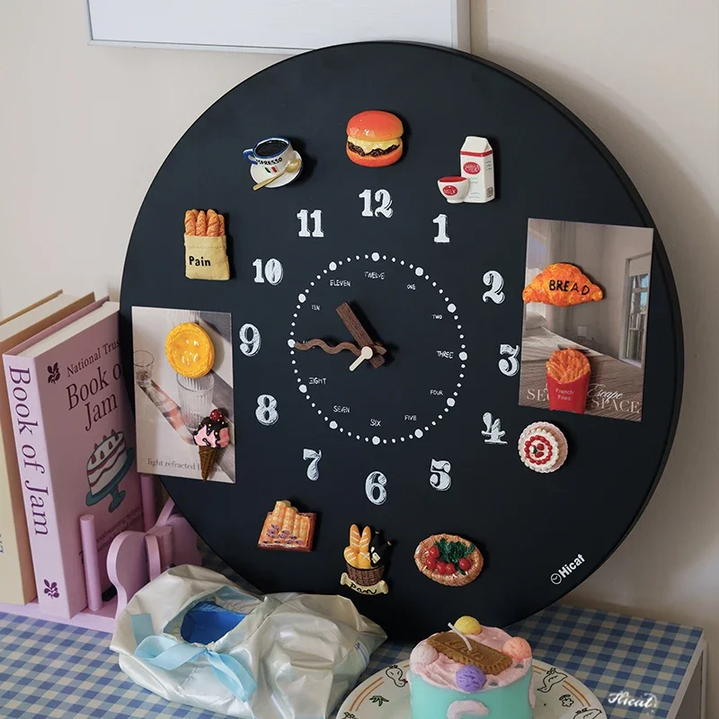 Vintage blackboard wall clock tile pastoral DIY magnetic wall hanging high-end art clock living room home decoration watch